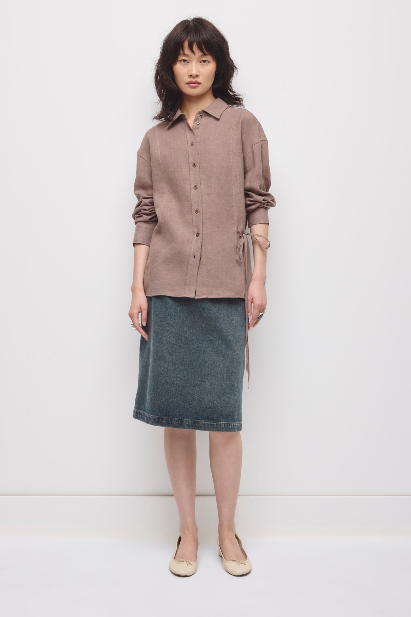 Women's Sila Linen Tie Shirt in Bark