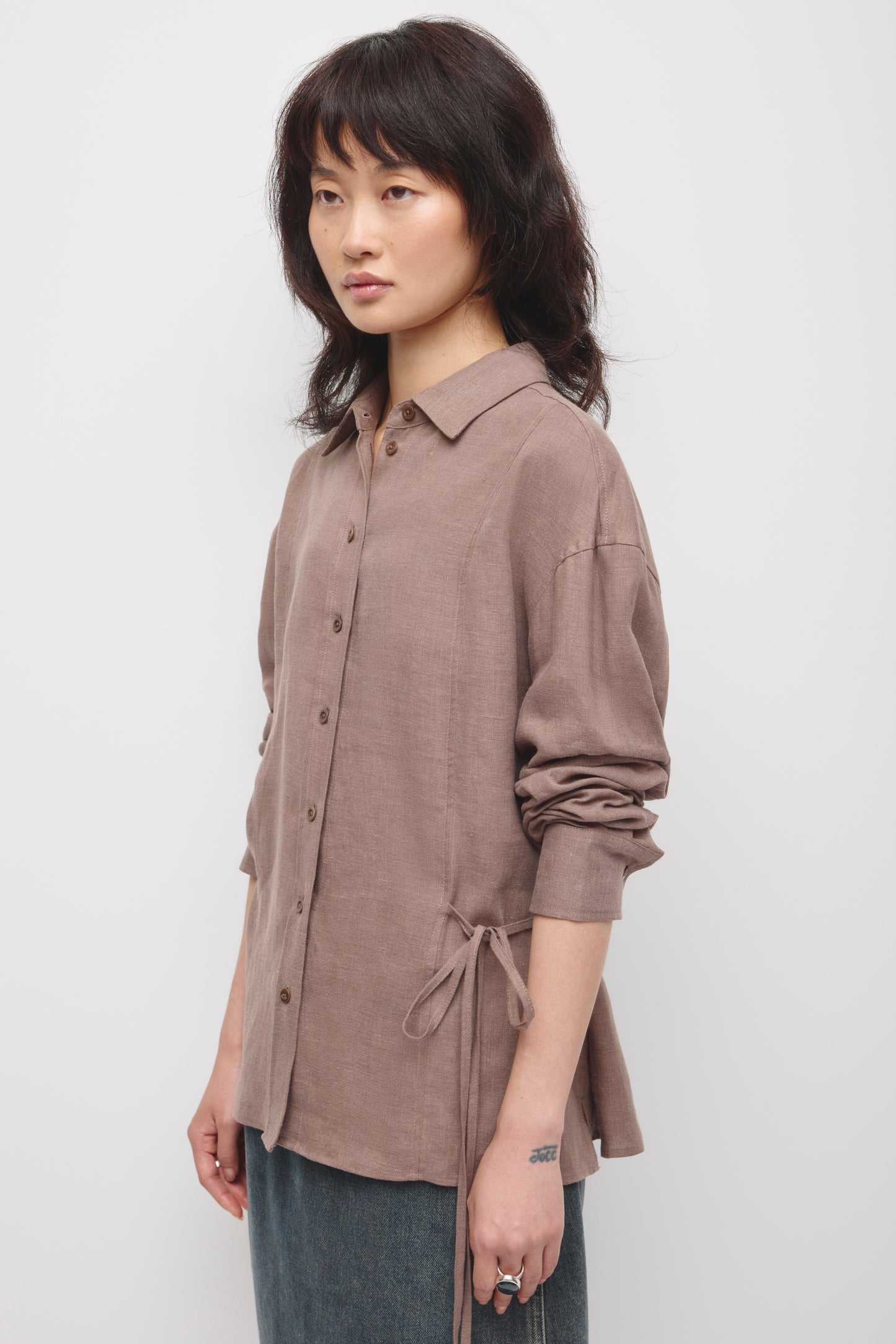 Women's Sila Linen Tie Shirt in Bark