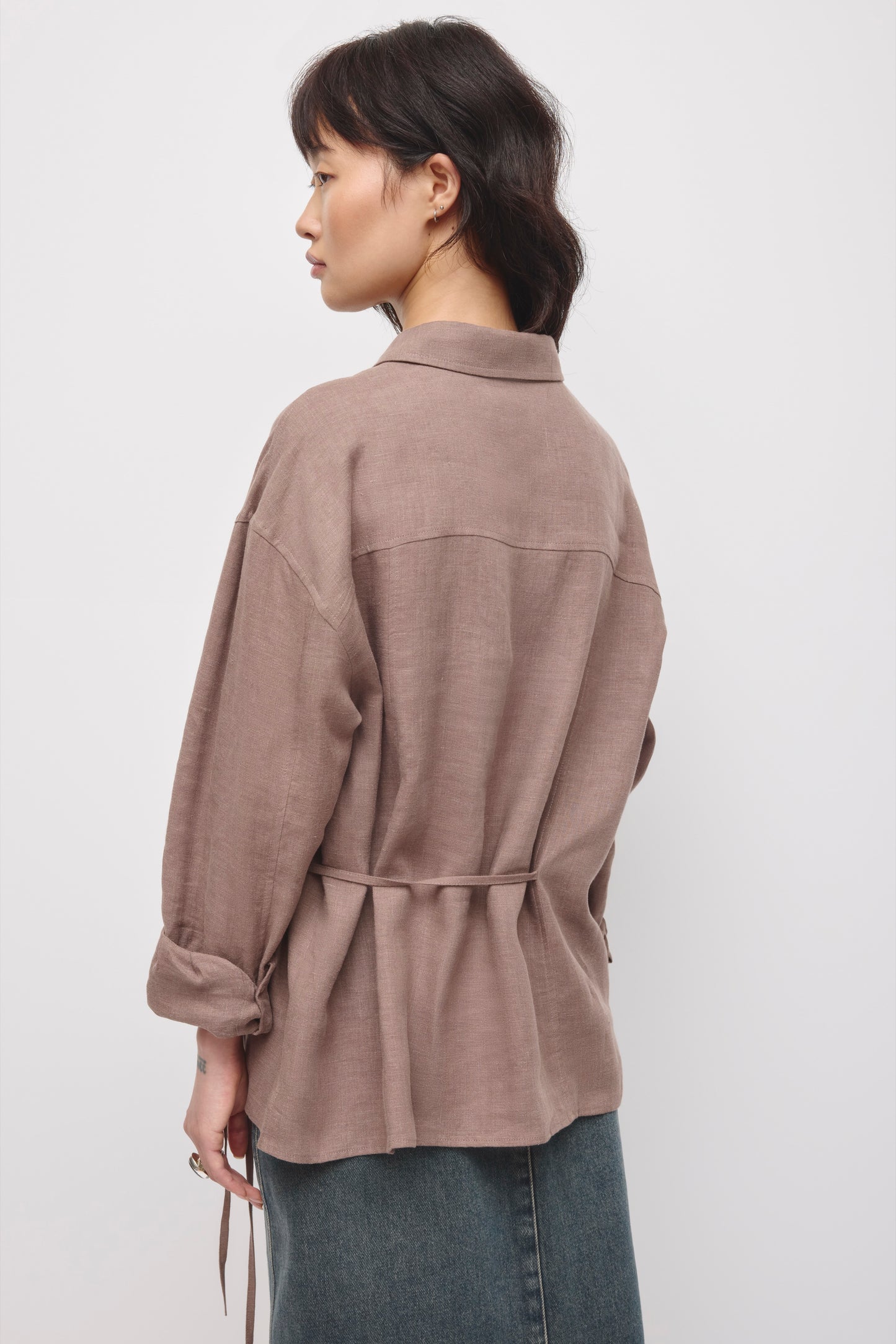 Women's Sila Linen Tie Shirt in Bark