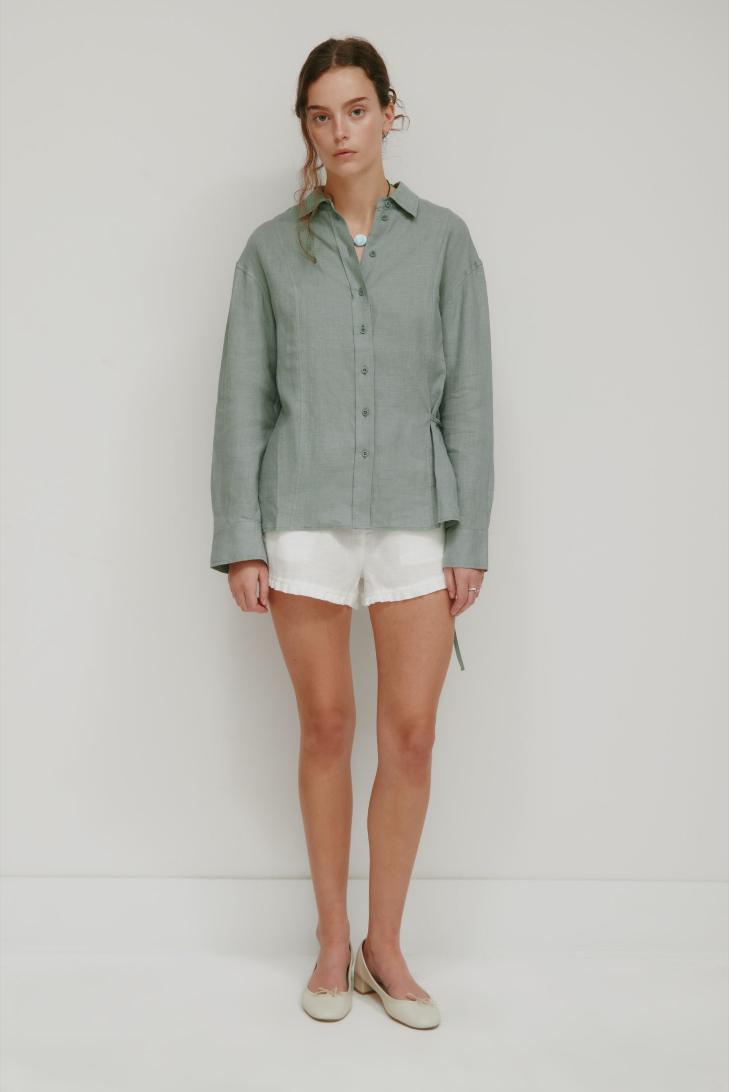 Women's Sila Linen Tie Shirt in Shadow