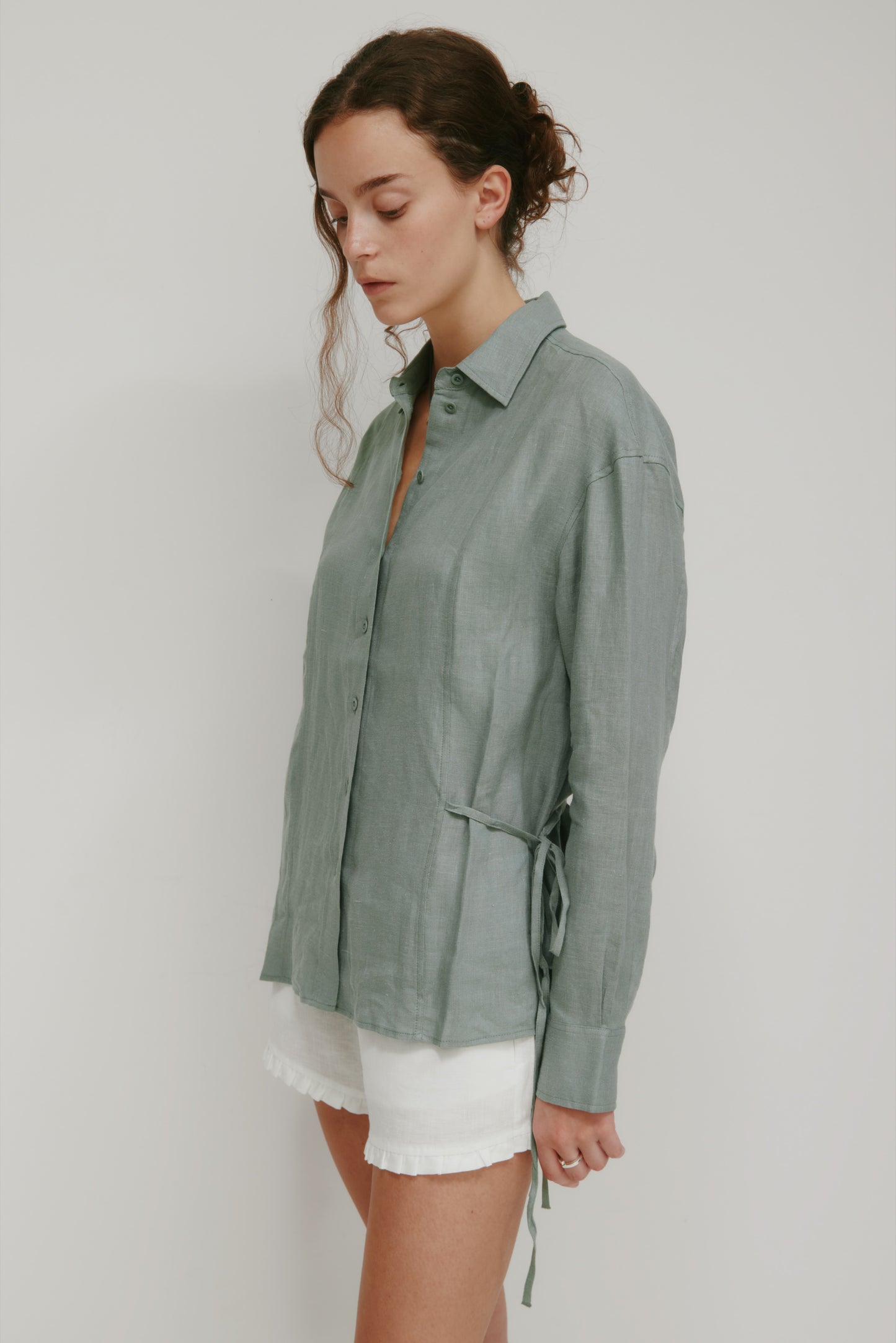 Women's Sila Linen Tie Shirt in Shadow