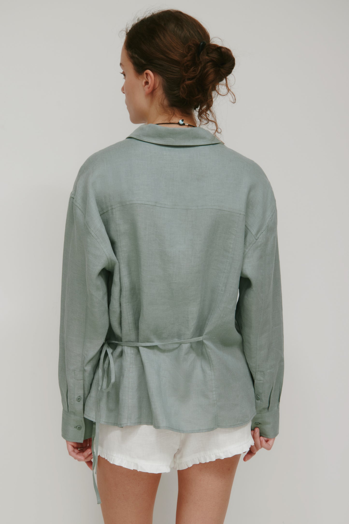 Women's Sila Linen Tie Shirt in Shadow