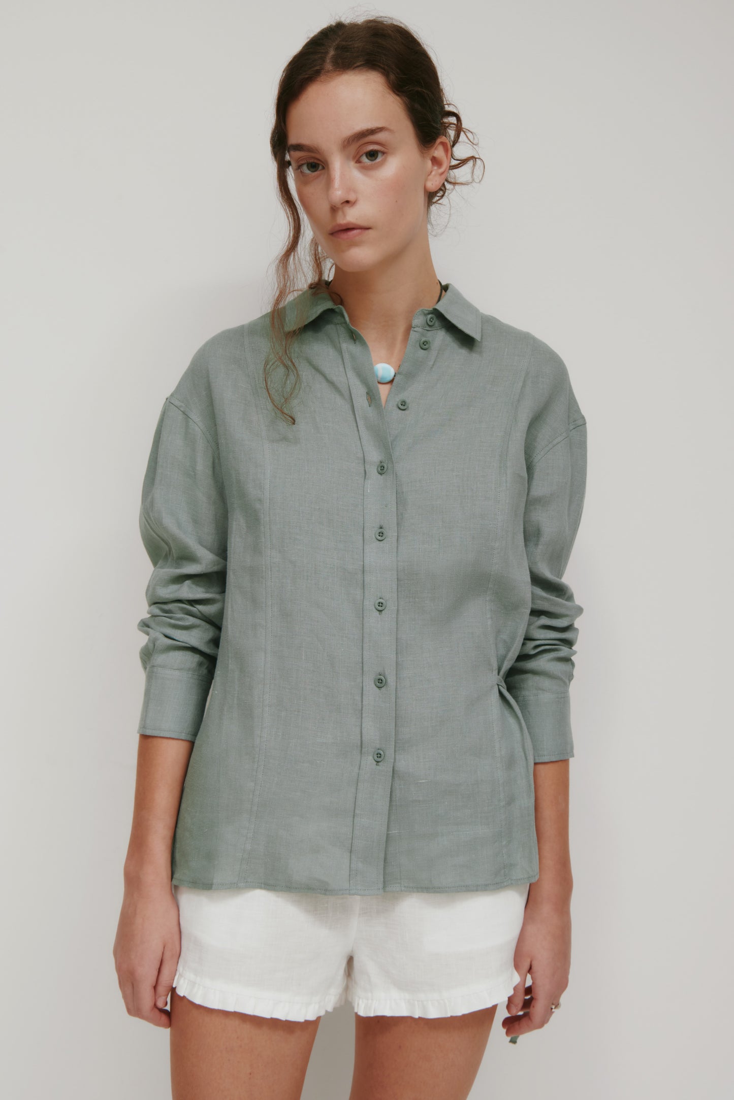 Women's Sila Linen Tie Shirt in Shadow