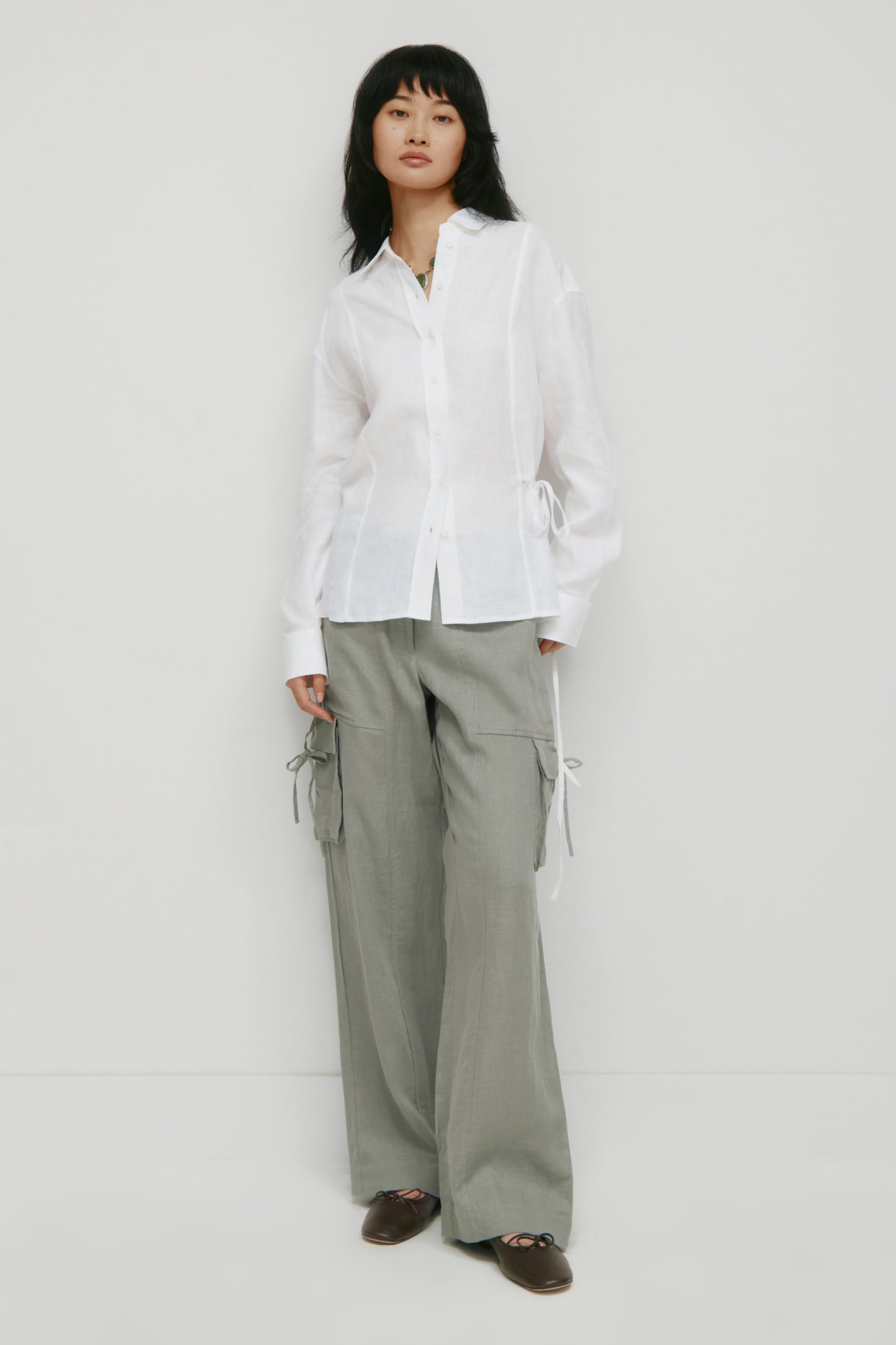 Women's Sila Linen Tie Shirt in White