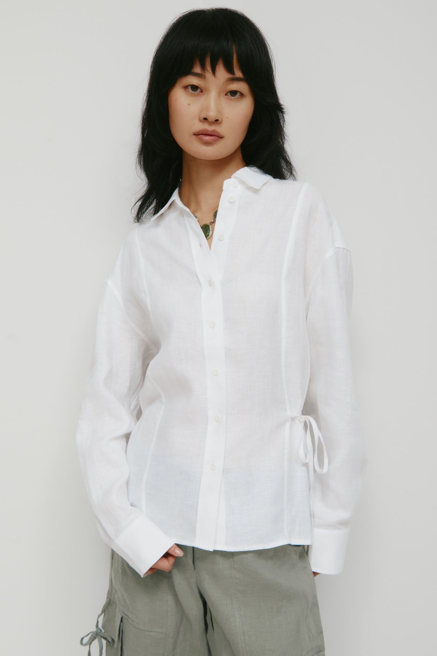 Women's Sila Linen Tie Shirt in White