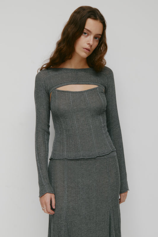 Women's Solis Ribbed Knit 2-in-1 in Charcoal Mix