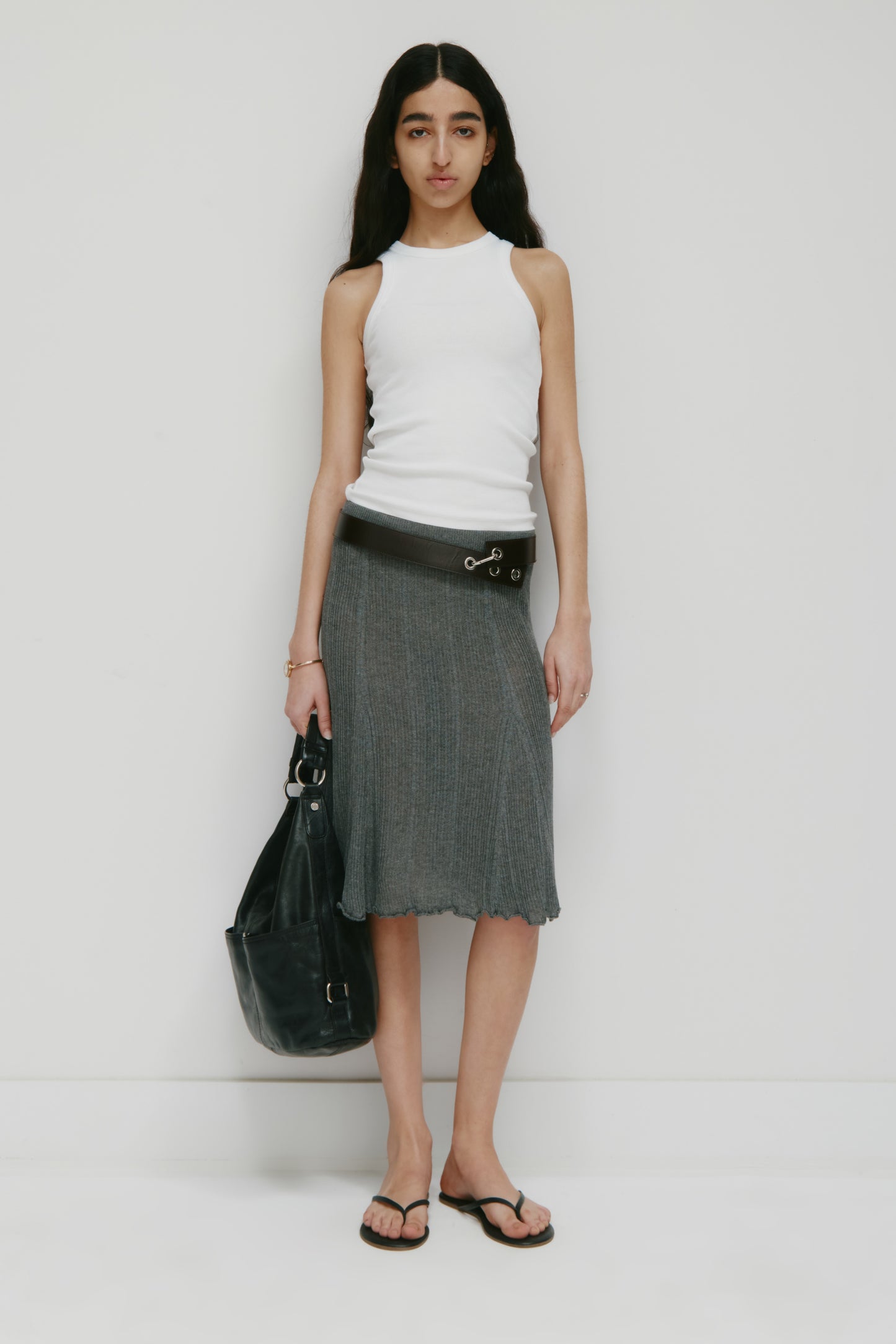 Women's Solis Ribbed Knit Skirt in Charcoal Mix