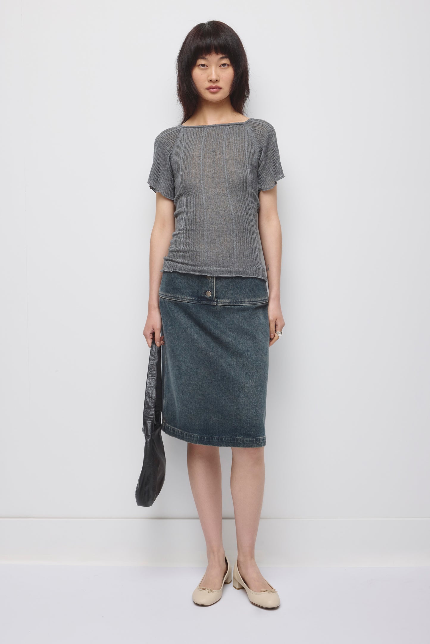 Women's Solis Ribbed Knit Top in Charcoal Mix