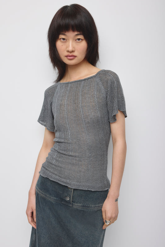 Women's Solis Ribbed Knit Top in Charcoal Mix