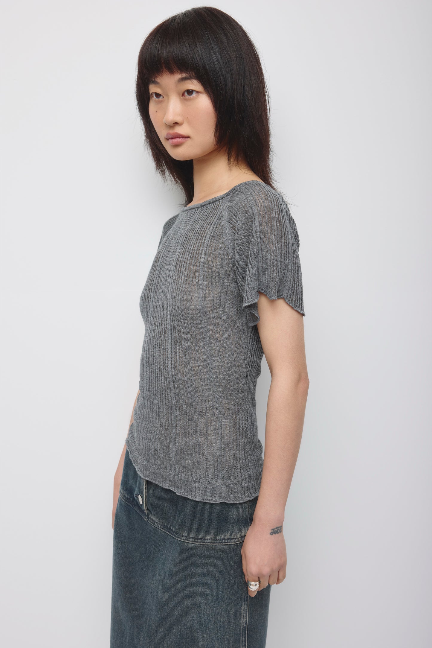 Women's Solis Ribbed Knit Top in Charcoal Mix