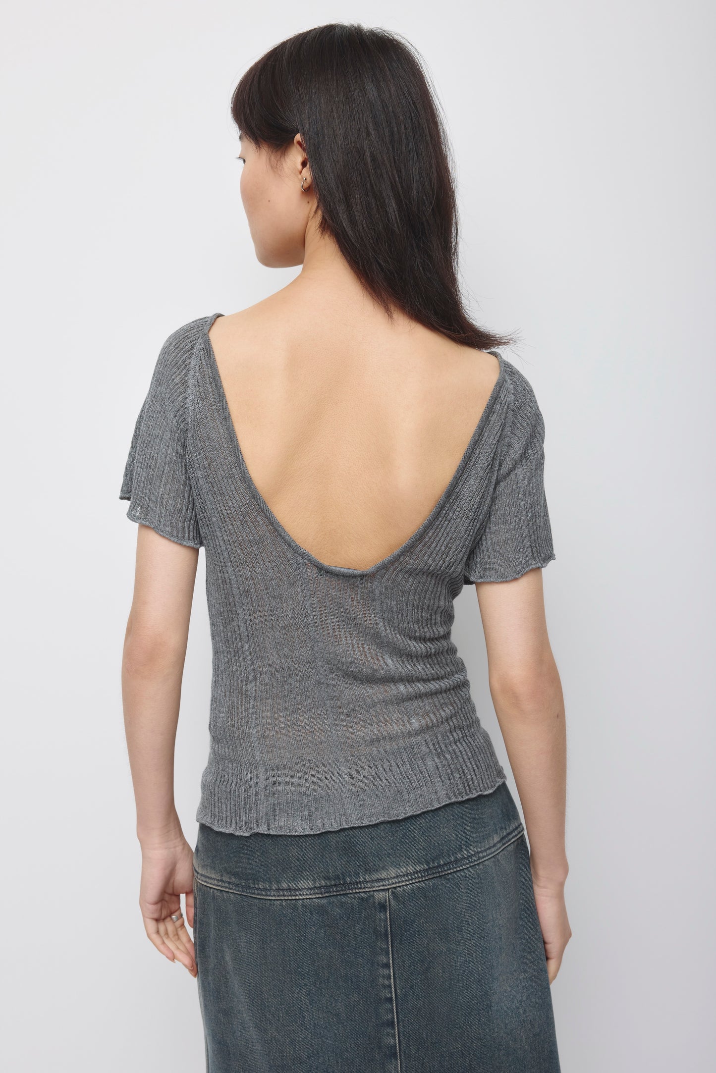 Women's Solis Ribbed Knit Top in Charcoal Mix