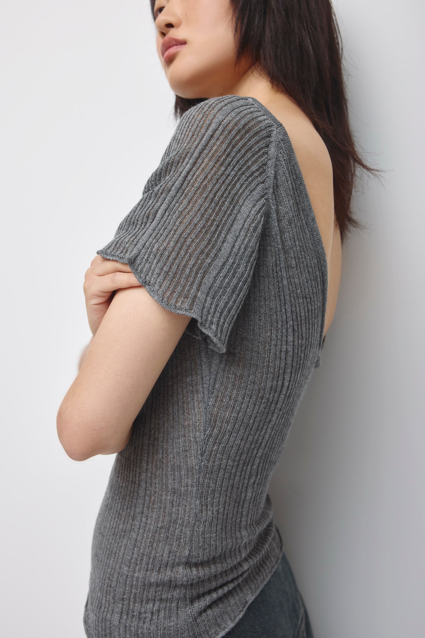 Women's Solis Ribbed Knit Top in Charcoal Mix