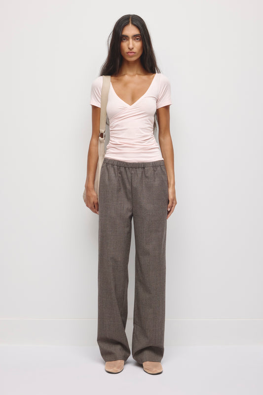 Women's Wool Pull on Pant in Taupe Check