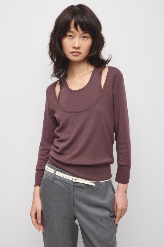 Women's Zahra Layered Scoop Tee in Chocolate Plum