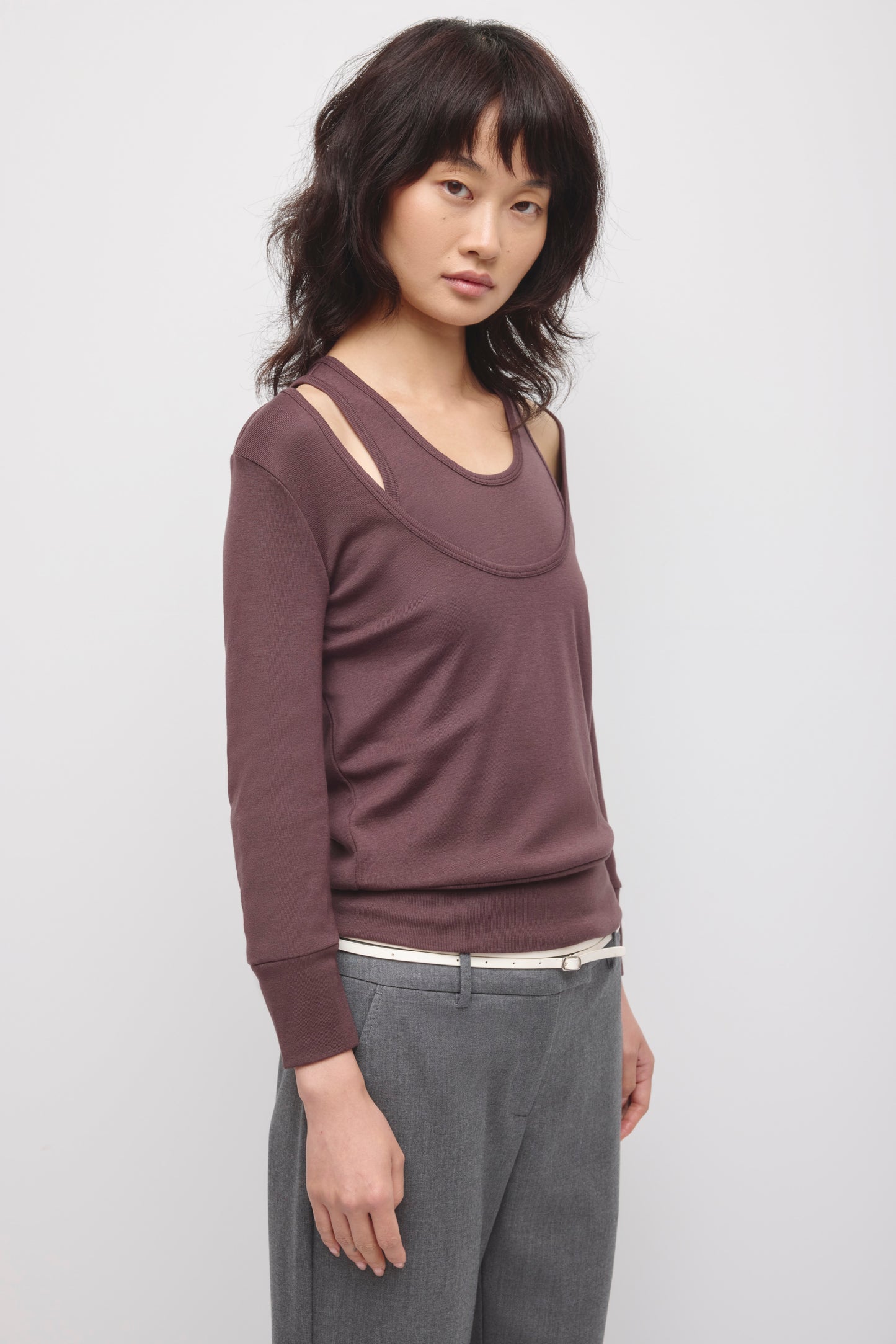 Women's Zahra Layered Scoop Tee in Chocolate Plum
