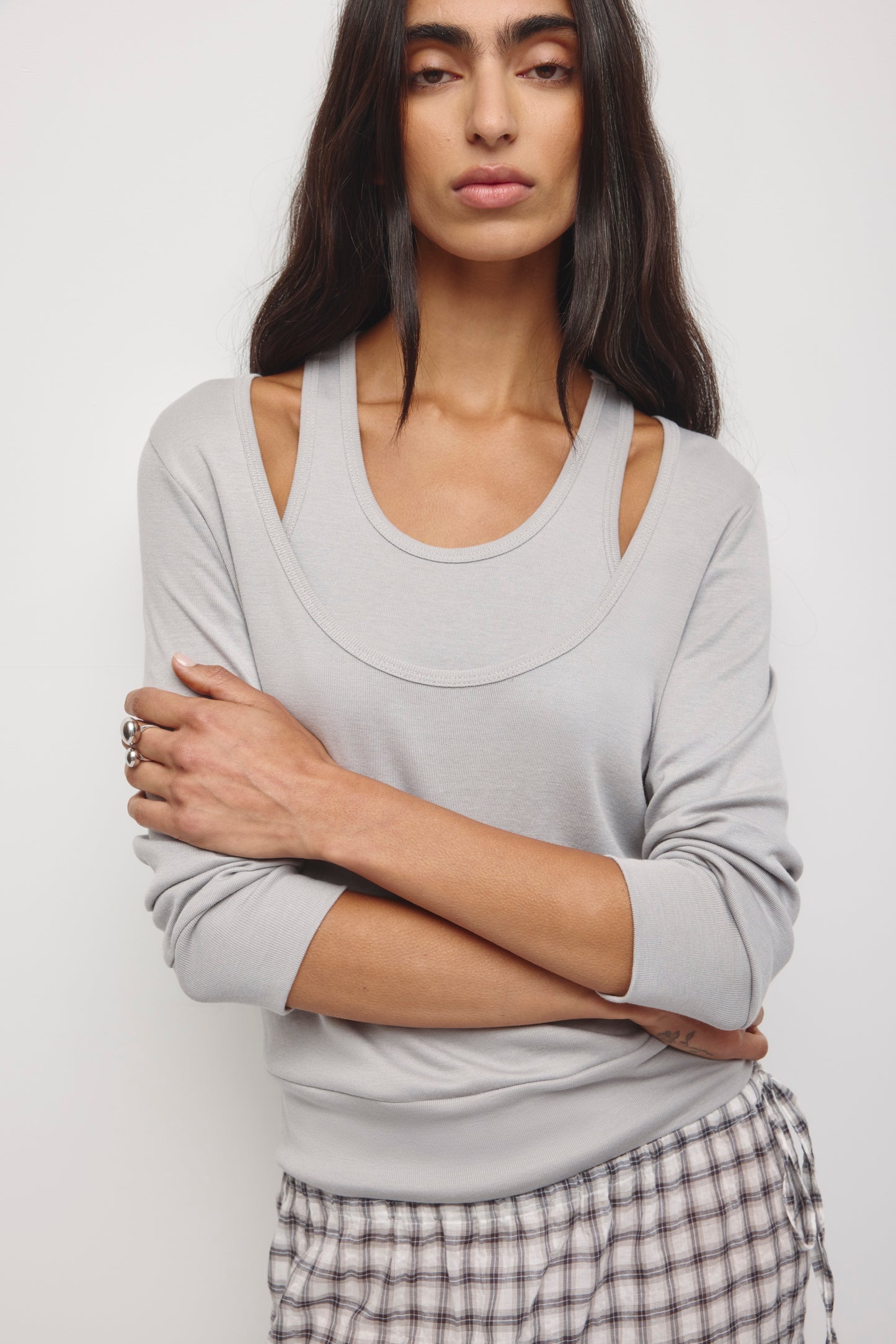 Women's Zahra Layered Scoop Tee in Gypsum