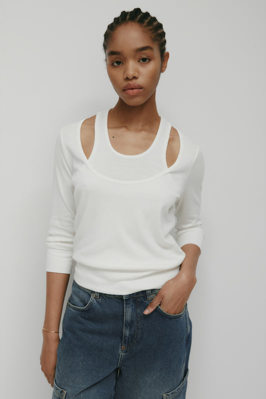 Women's Zahra Layered Scoop Tee in Marshmallow