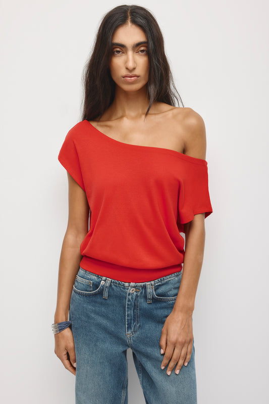 Women's Zahra Off Shoulder Tee in Salsa