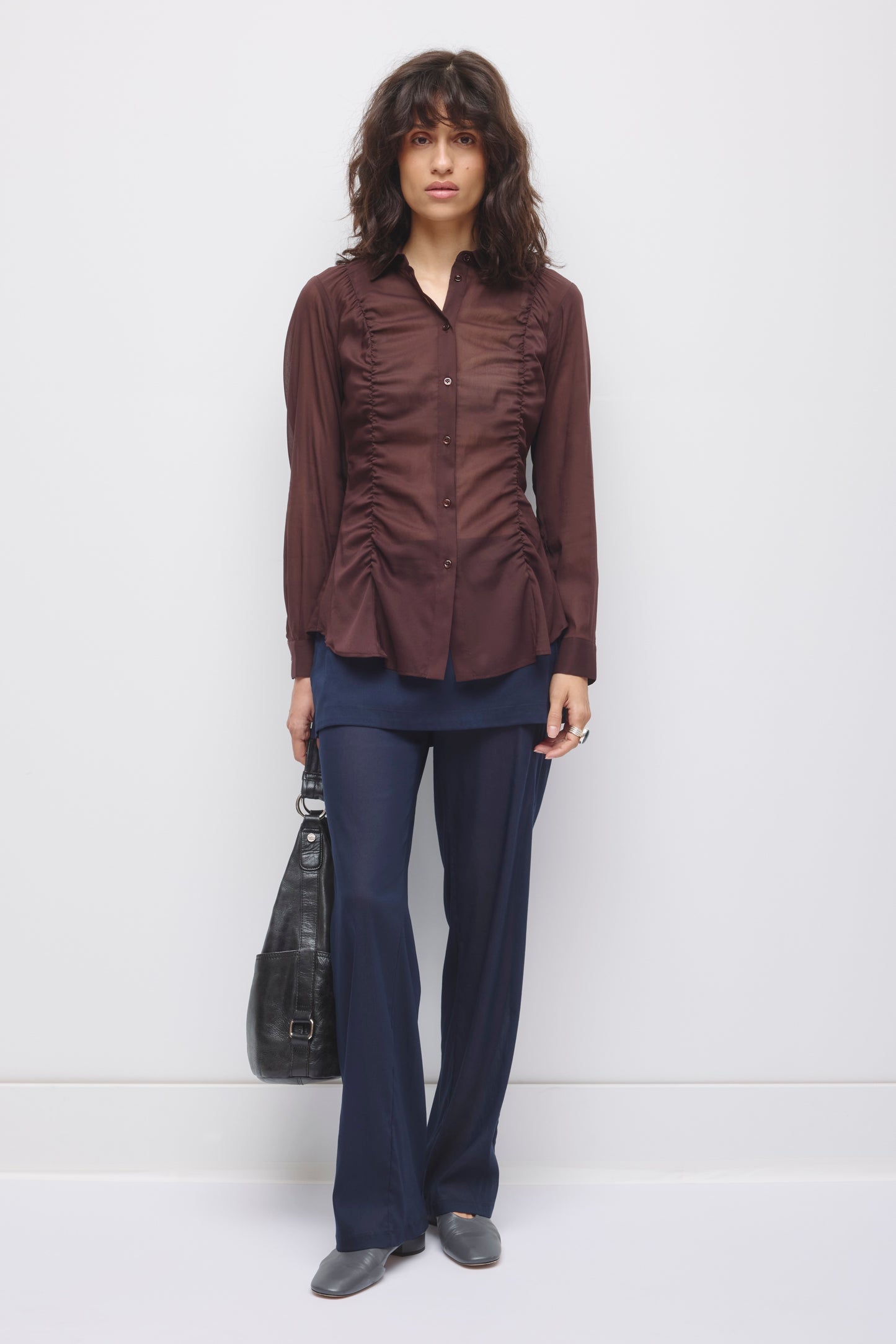 Women's Zaina Ruched Shirt in Chocolate Plum
