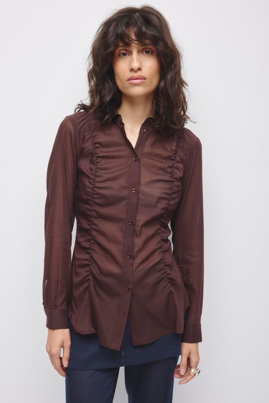 Women's Zaina Ruched Shirt in Chocolate Plum