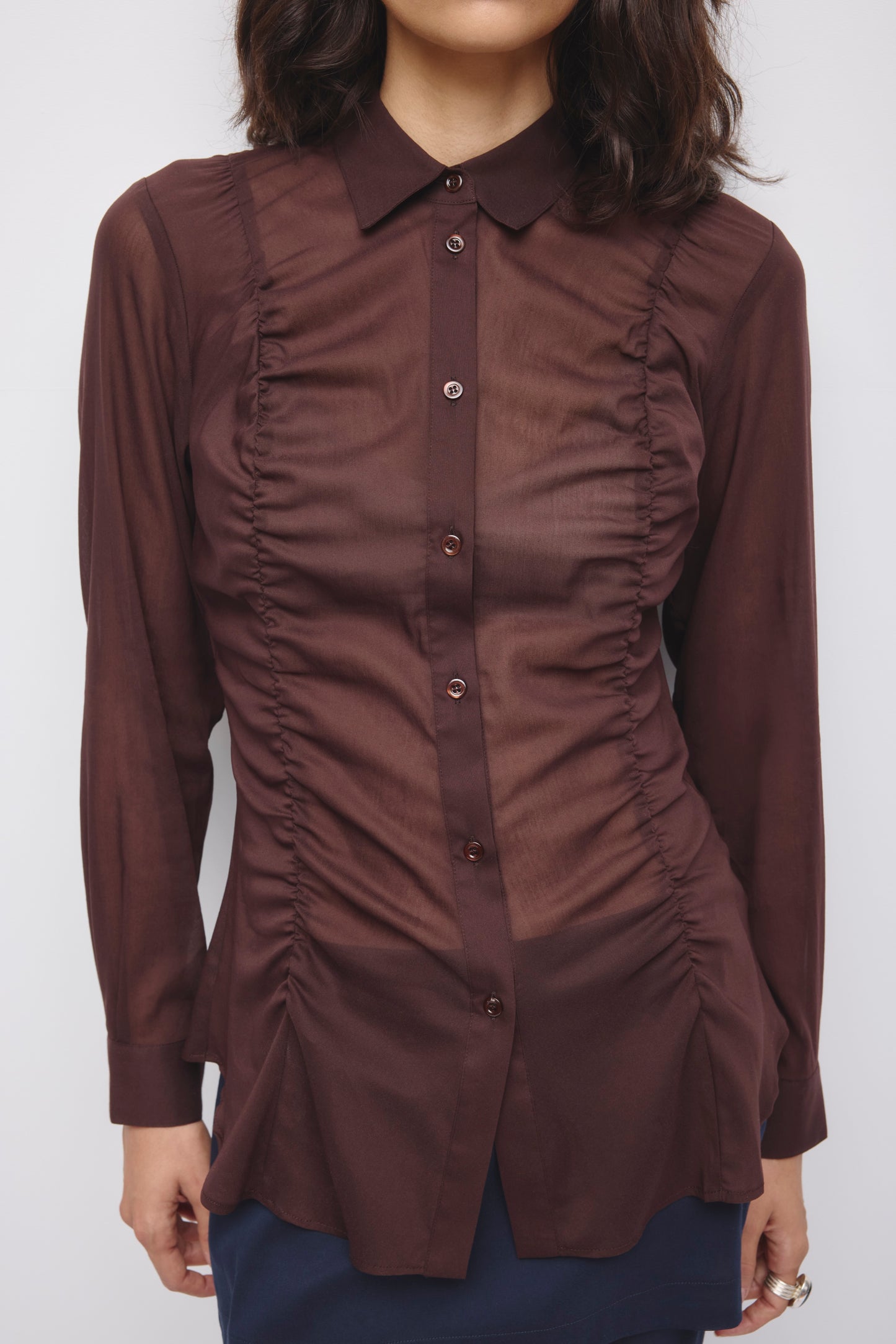 Women's Zaina Ruched Shirt in Chocolate Plum