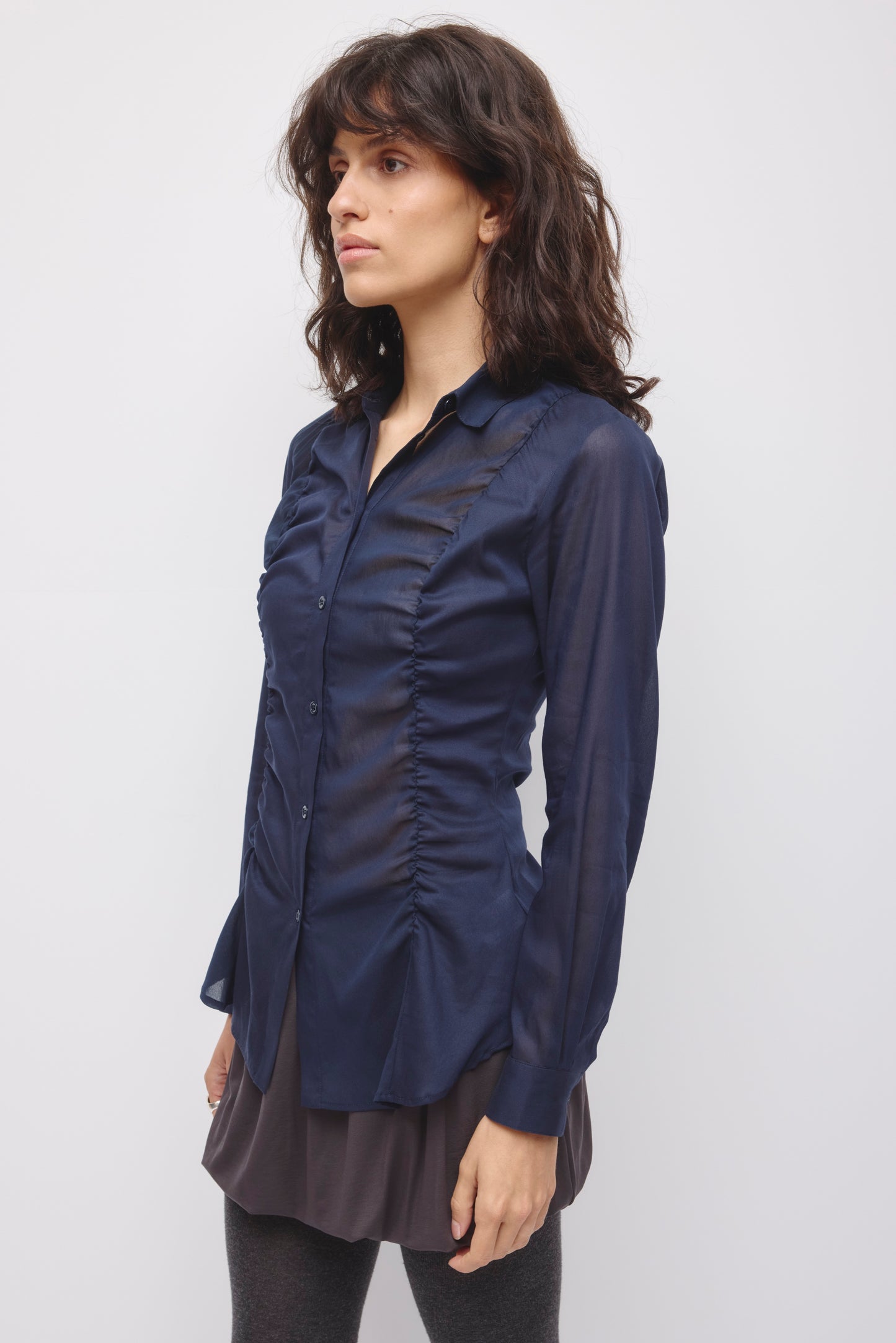 Women's Zaina Ruched Shirt in Deep Ocean
