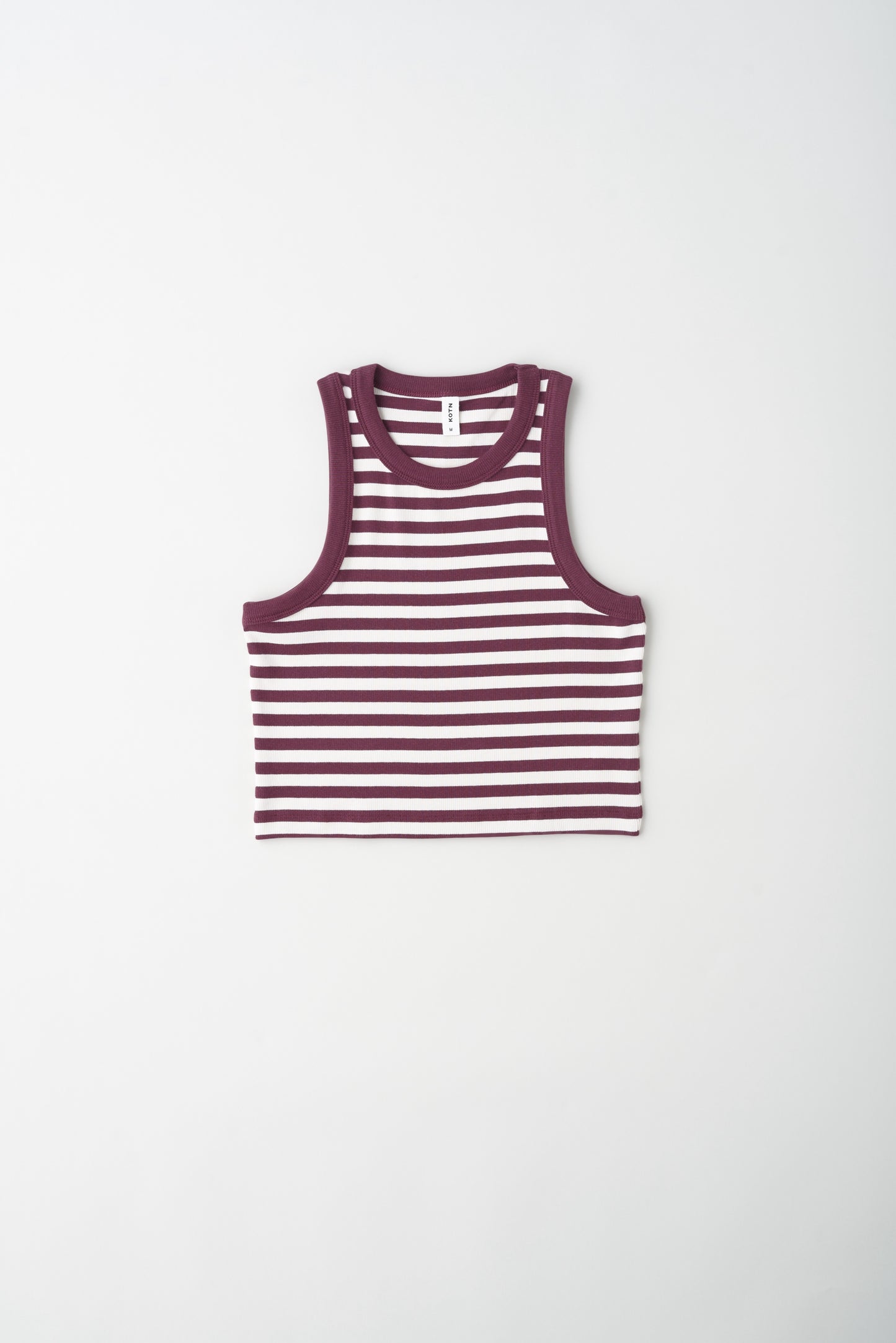Women's Crop Racer Tank in Plum/Marshmallow Stripe