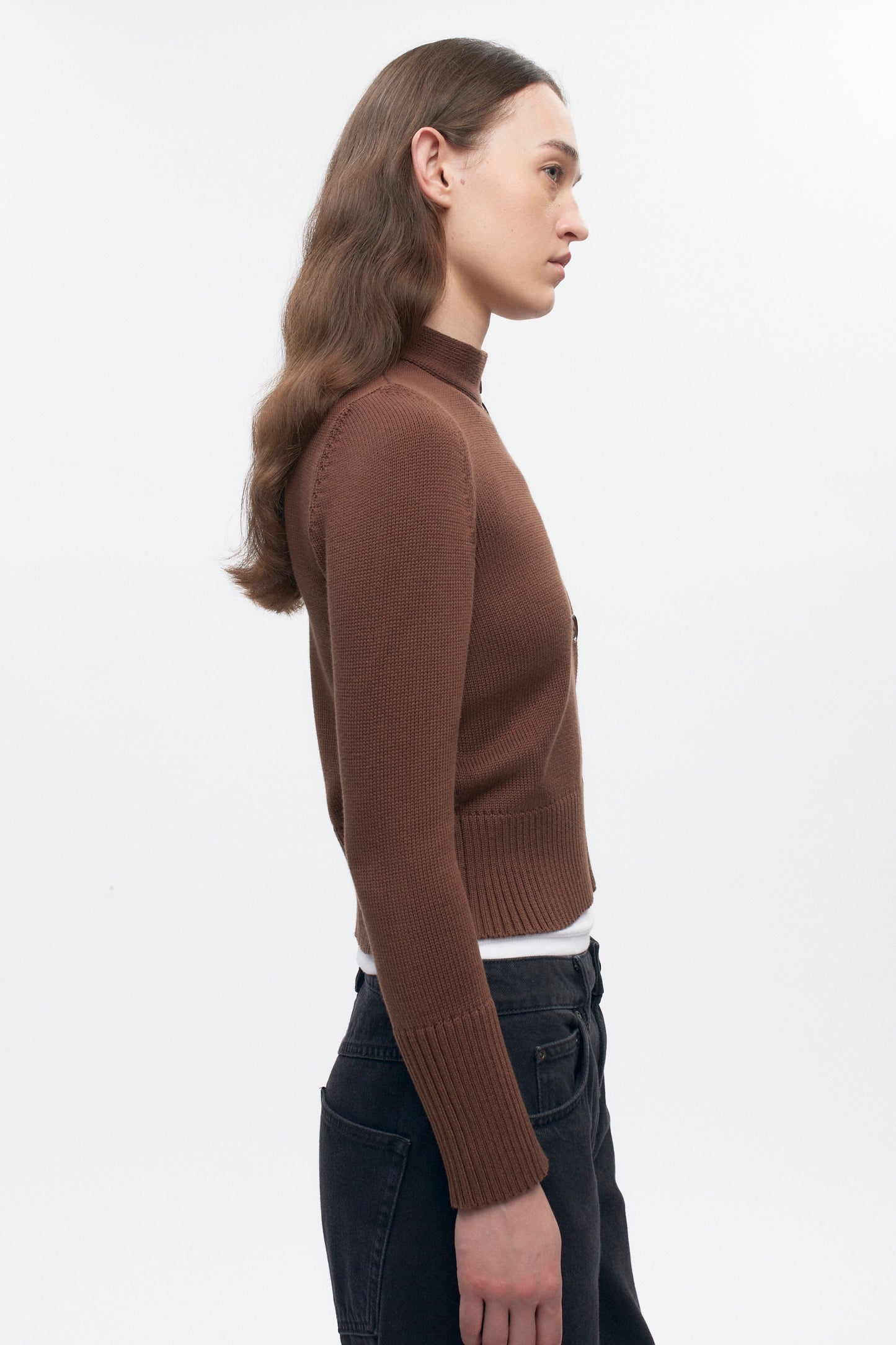 Women's Asymmetric Button Cardigan in Cocoa