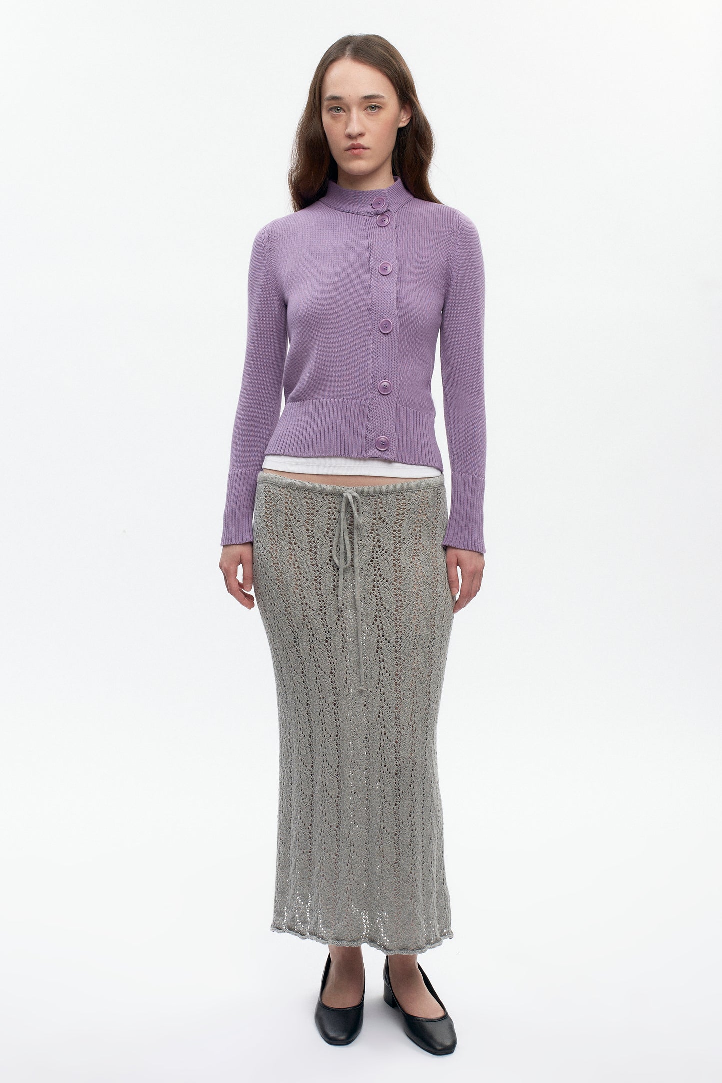 Women's Asymmetric Button Cardigan in Mauve