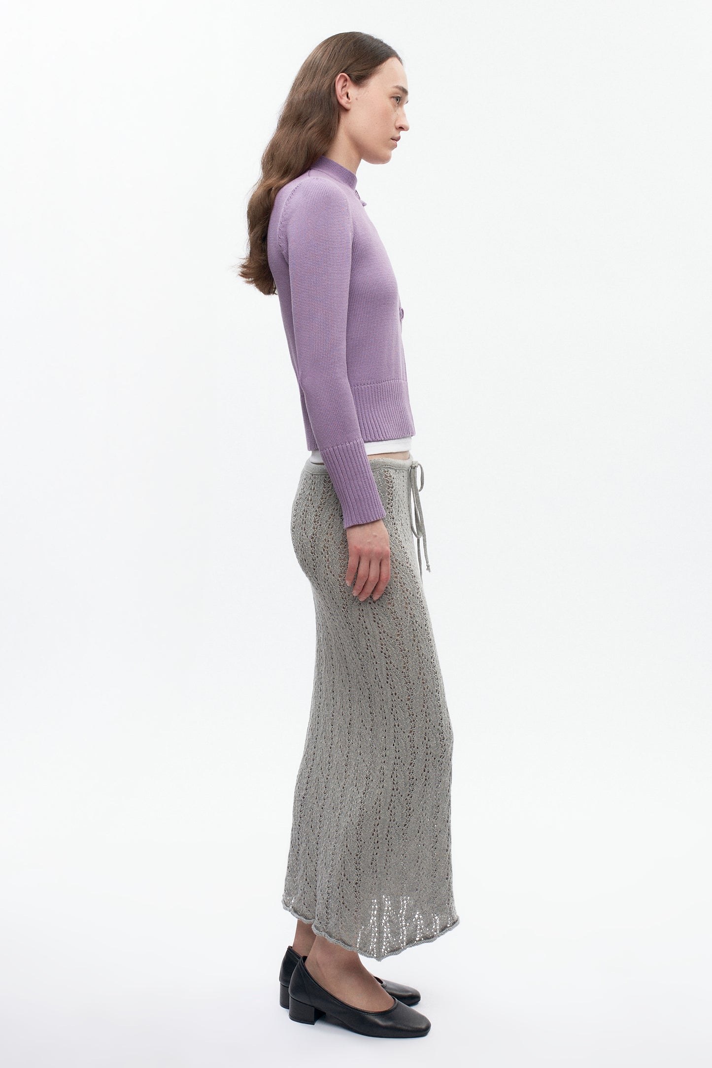 Women's Asymmetric Button Cardigan in Mauve