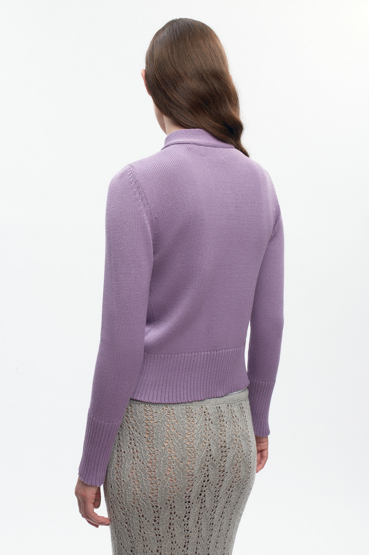 Women's Asymmetric Button Cardigan in Mauve
