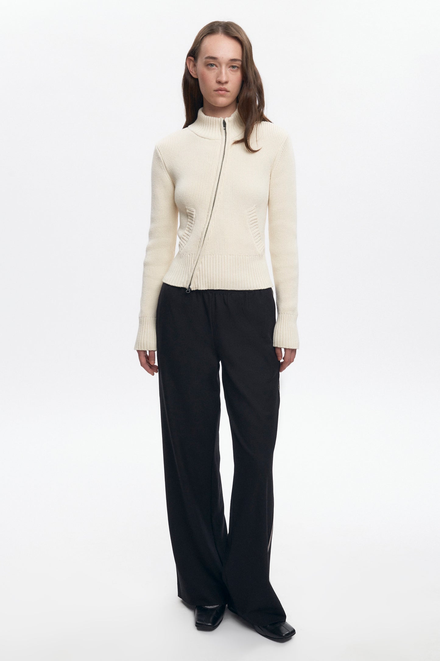 Women's Asymmetric Zip Sweater in Marshmallow