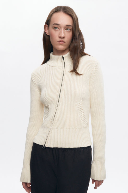 Women's Asymmetric Zip Sweater in Marshmallow