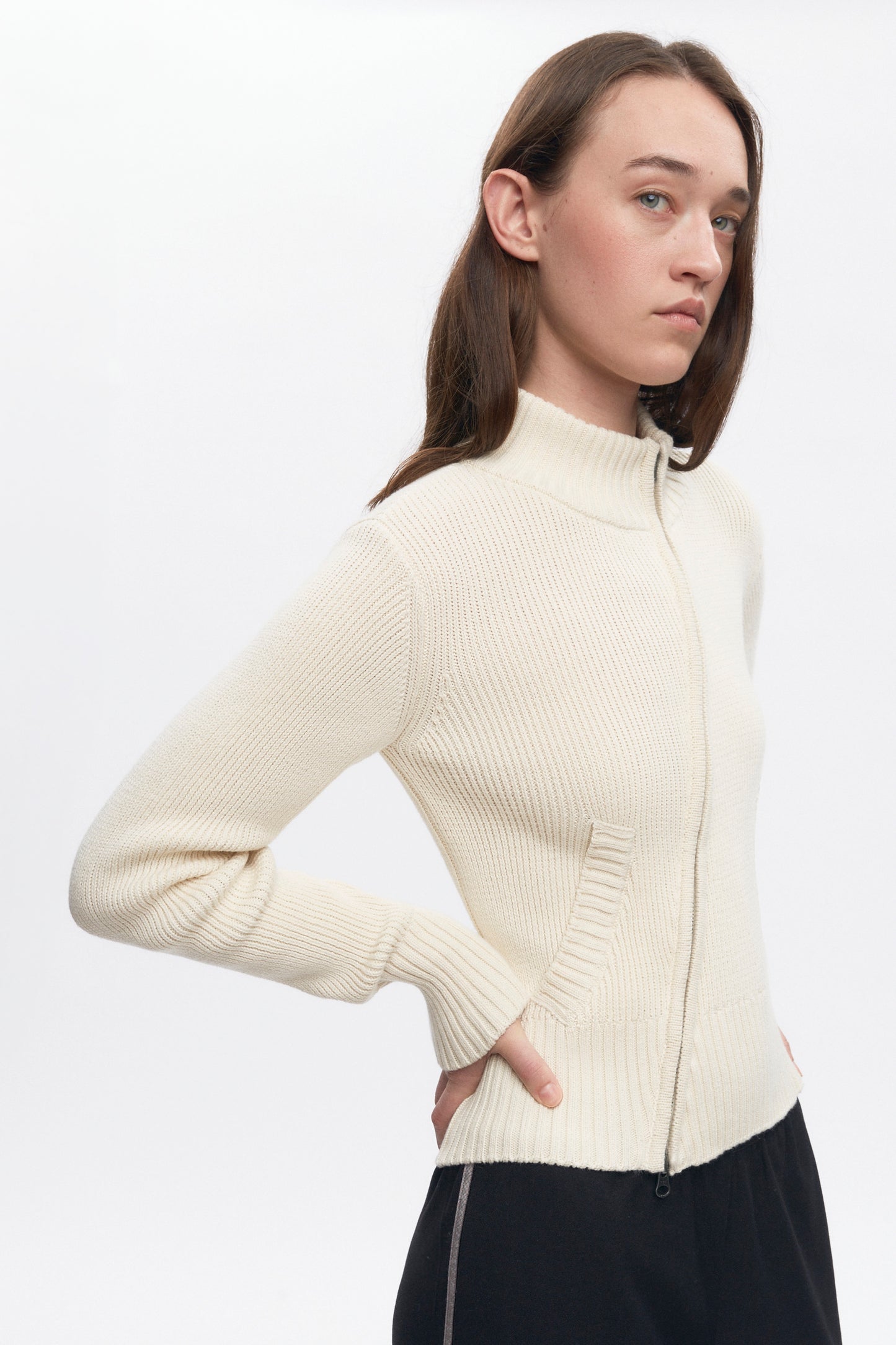 Women's Asymmetric Zip Sweater in Marshmallow