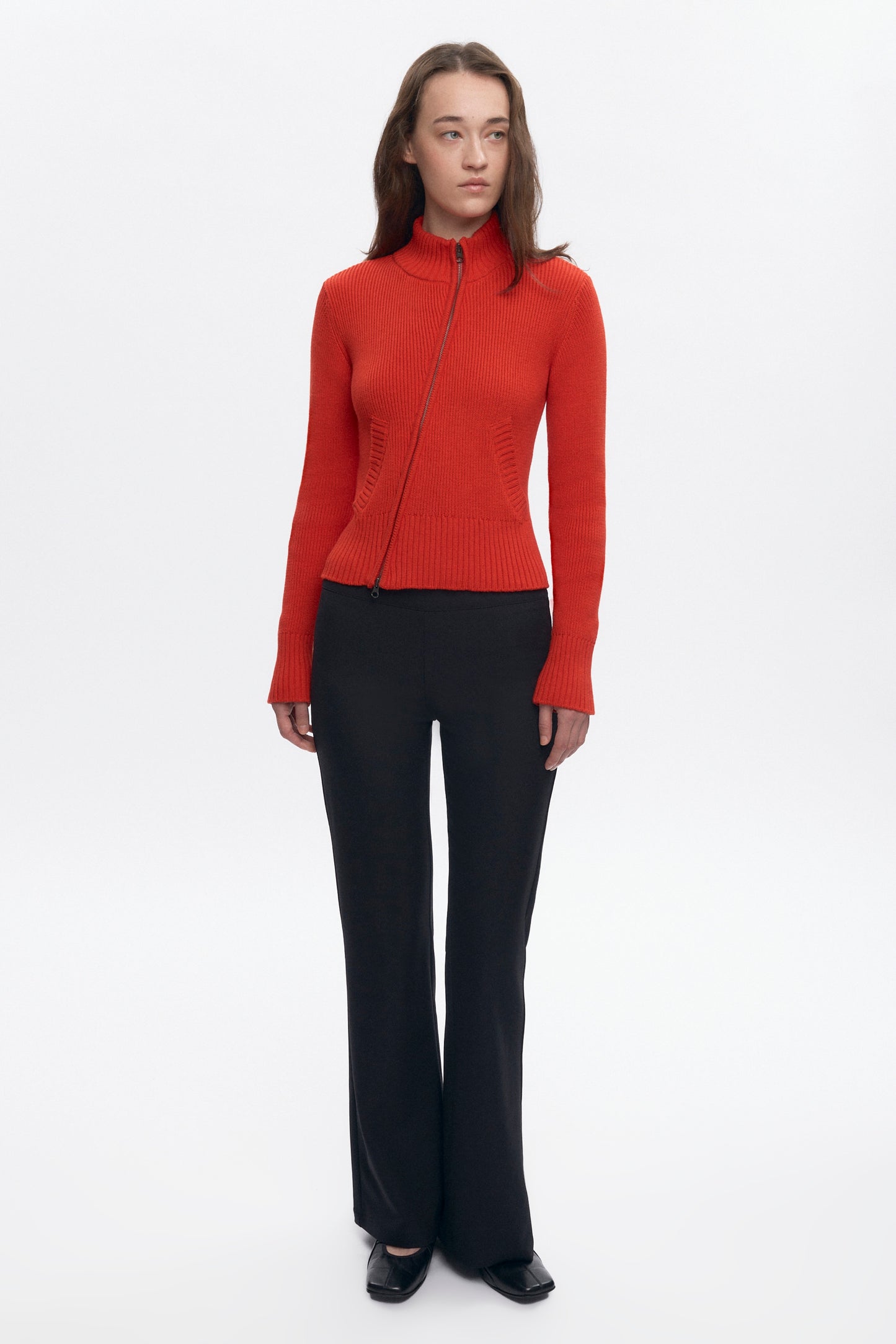 Women's Asymmetric Zip Sweater in Fiery Red