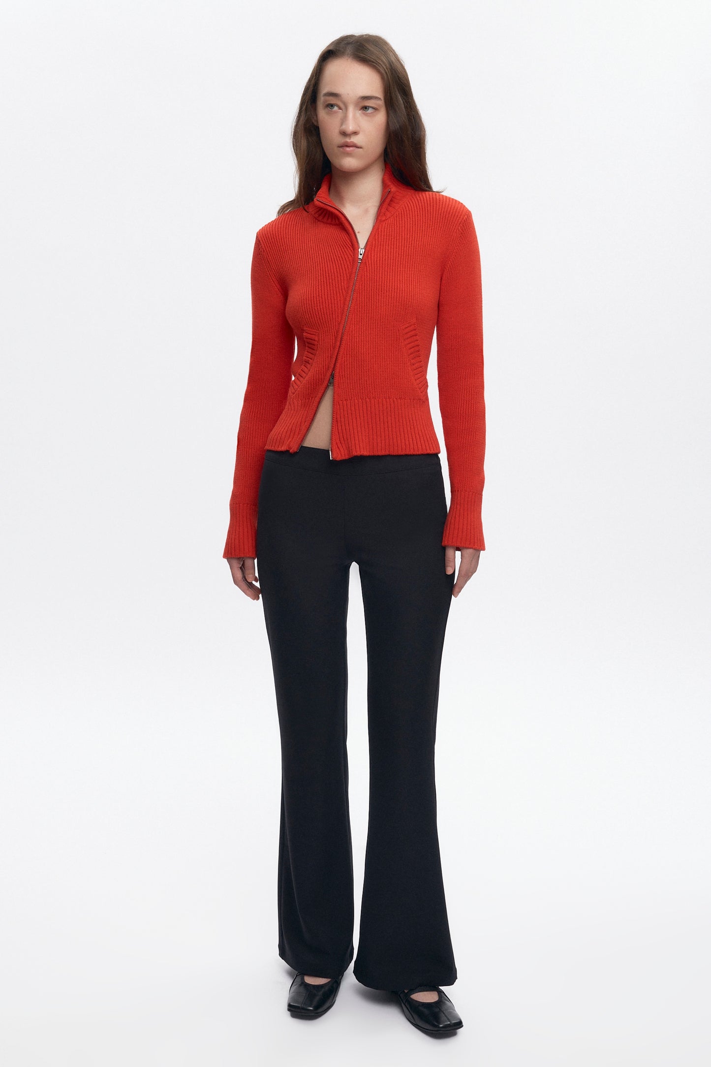 Women's Asymmetric Zip Sweater in Fiery Red