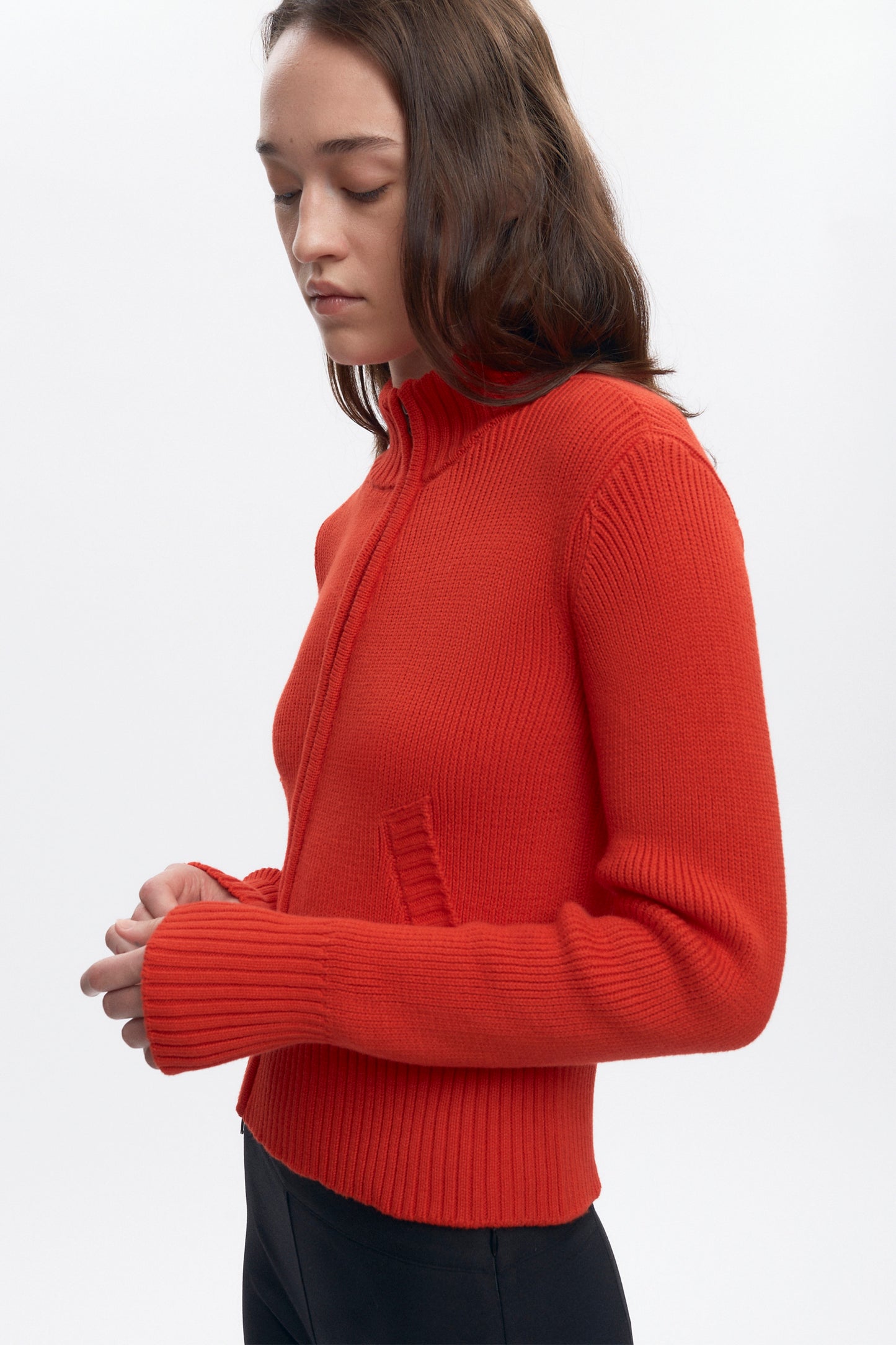 Women's Asymmetric Zip Sweater in Fiery Red