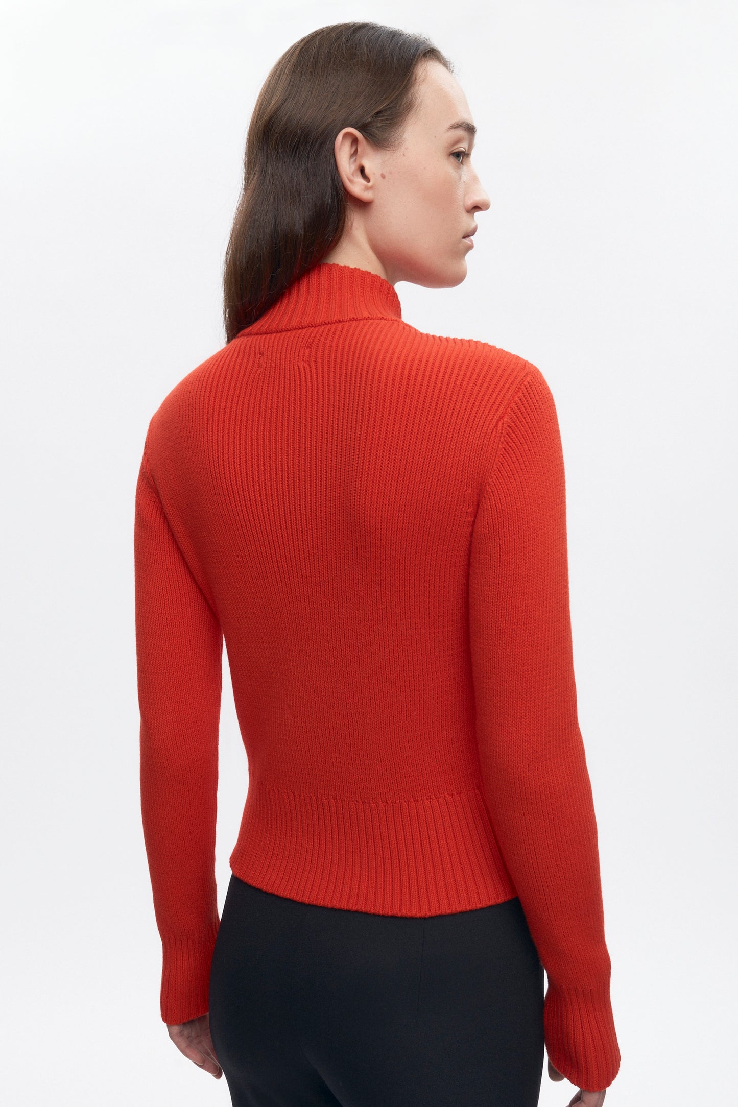 Women's Asymmetric Zip Sweater in Fiery Red