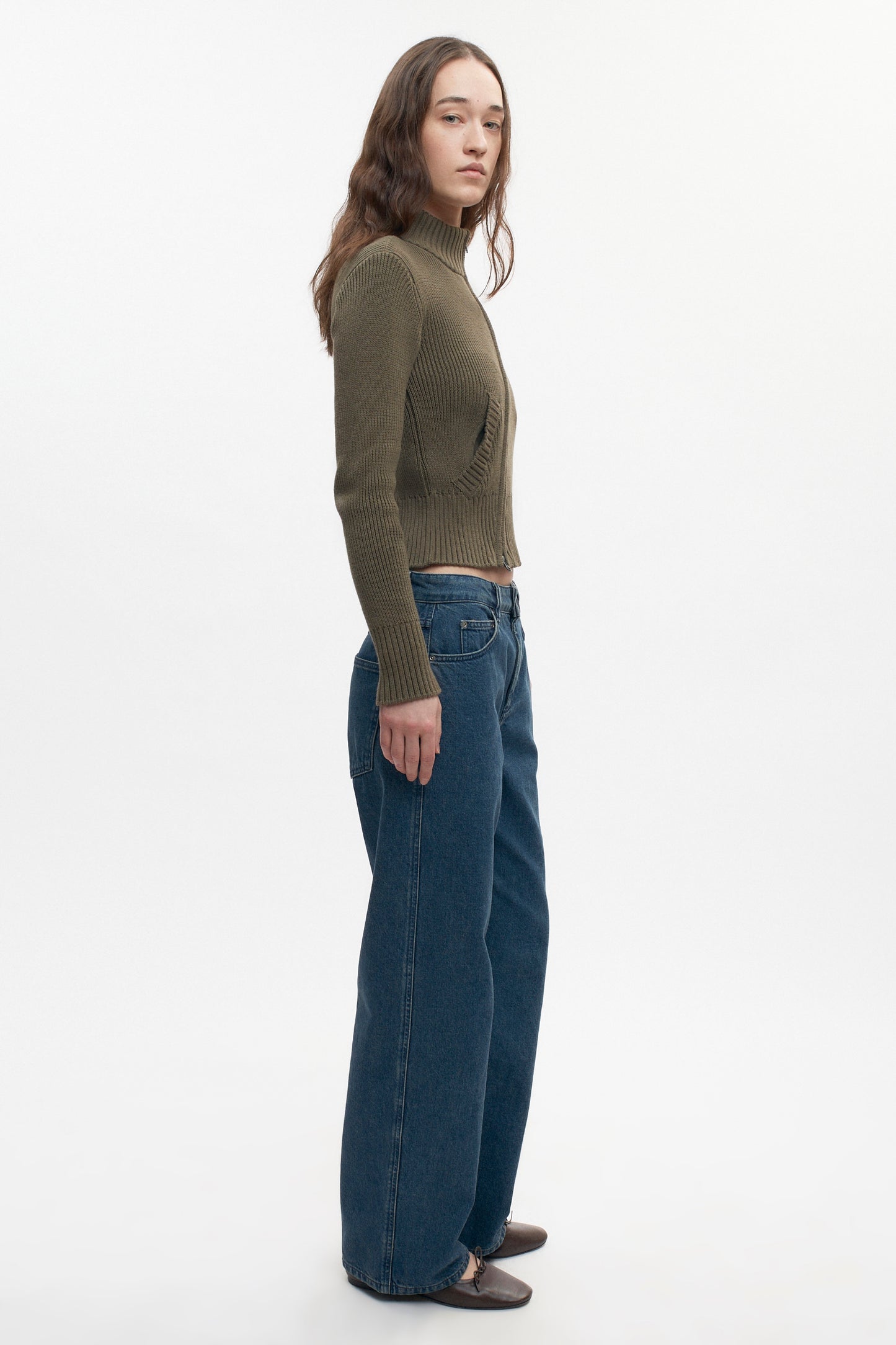 Women's Asymmetric Zip Sweater in Olive