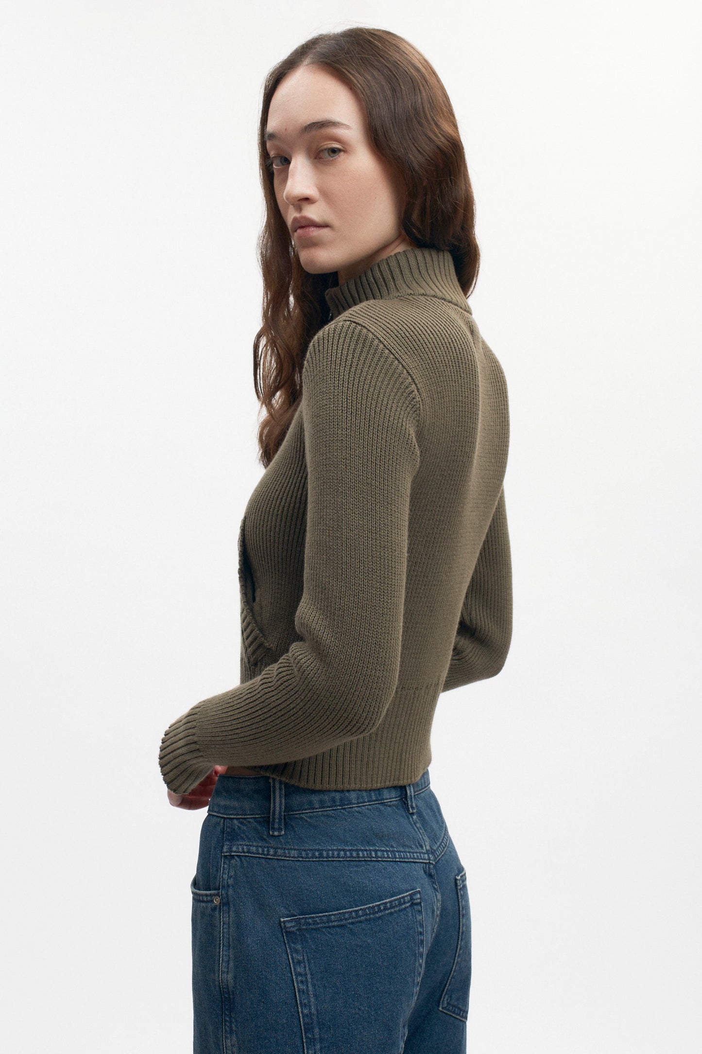 Women's Asymmetric Zip Sweater in Olive