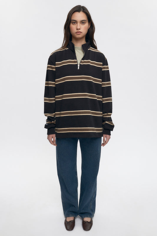 Men's Barbarian Zip Rugby in Black/Beige/Moss