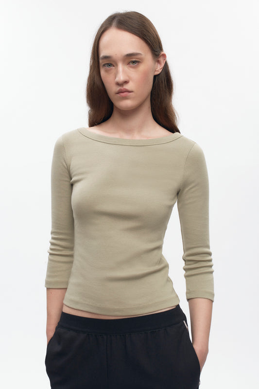 Women's Boatneck 3/4 Sleeve Top in Desert