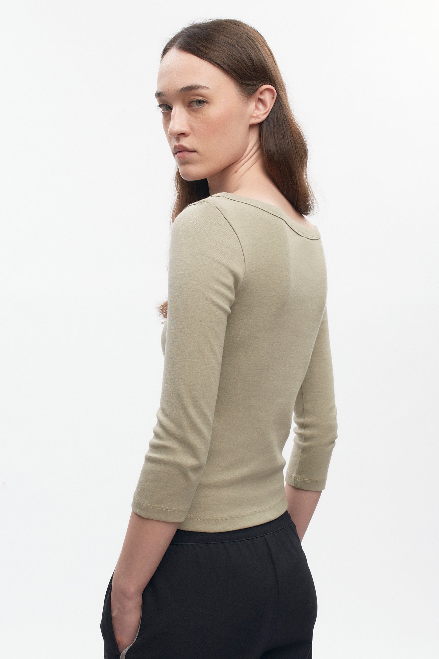 Women's Boatneck 3/4 Sleeve Top in Desert