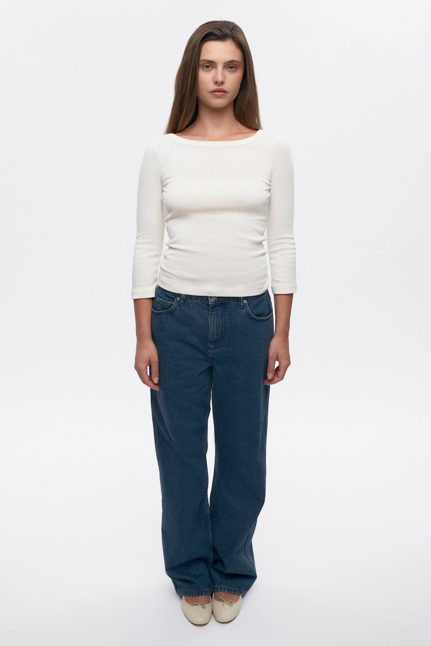 Women's Boatneck 3/4 Sleeve Top in Marshmallow