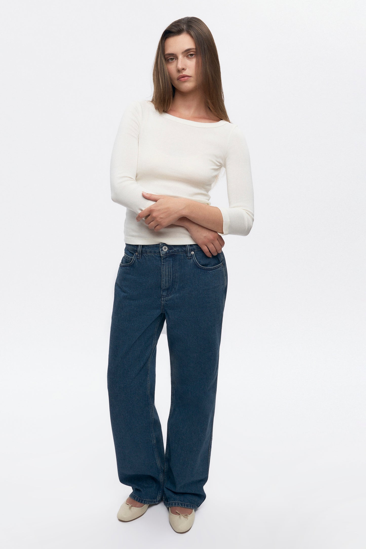 Women's Boatneck 3/4 Sleeve Top in Marshmallow