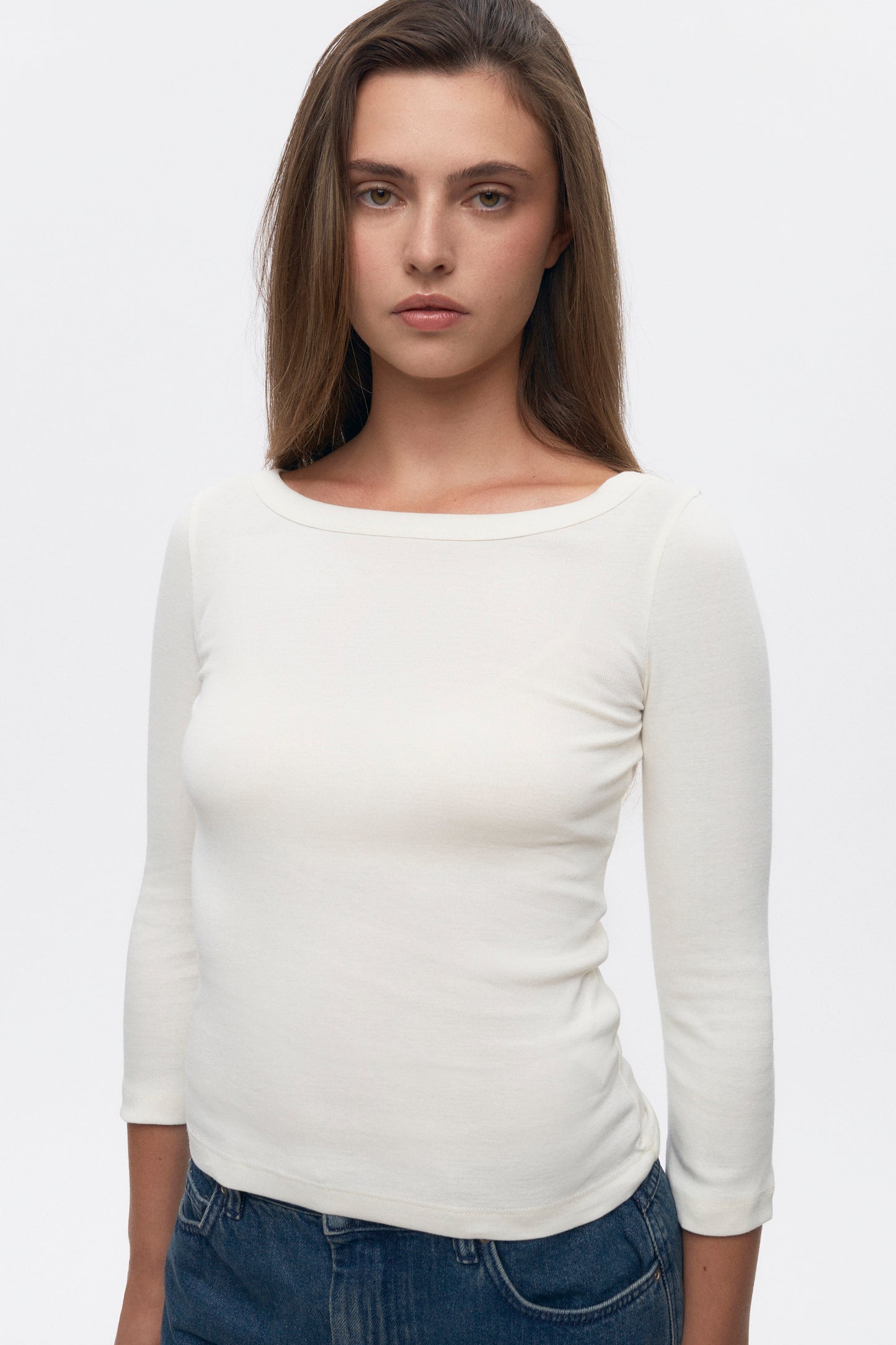Women's Boatneck 3/4 Sleeve Top in Marshmallow