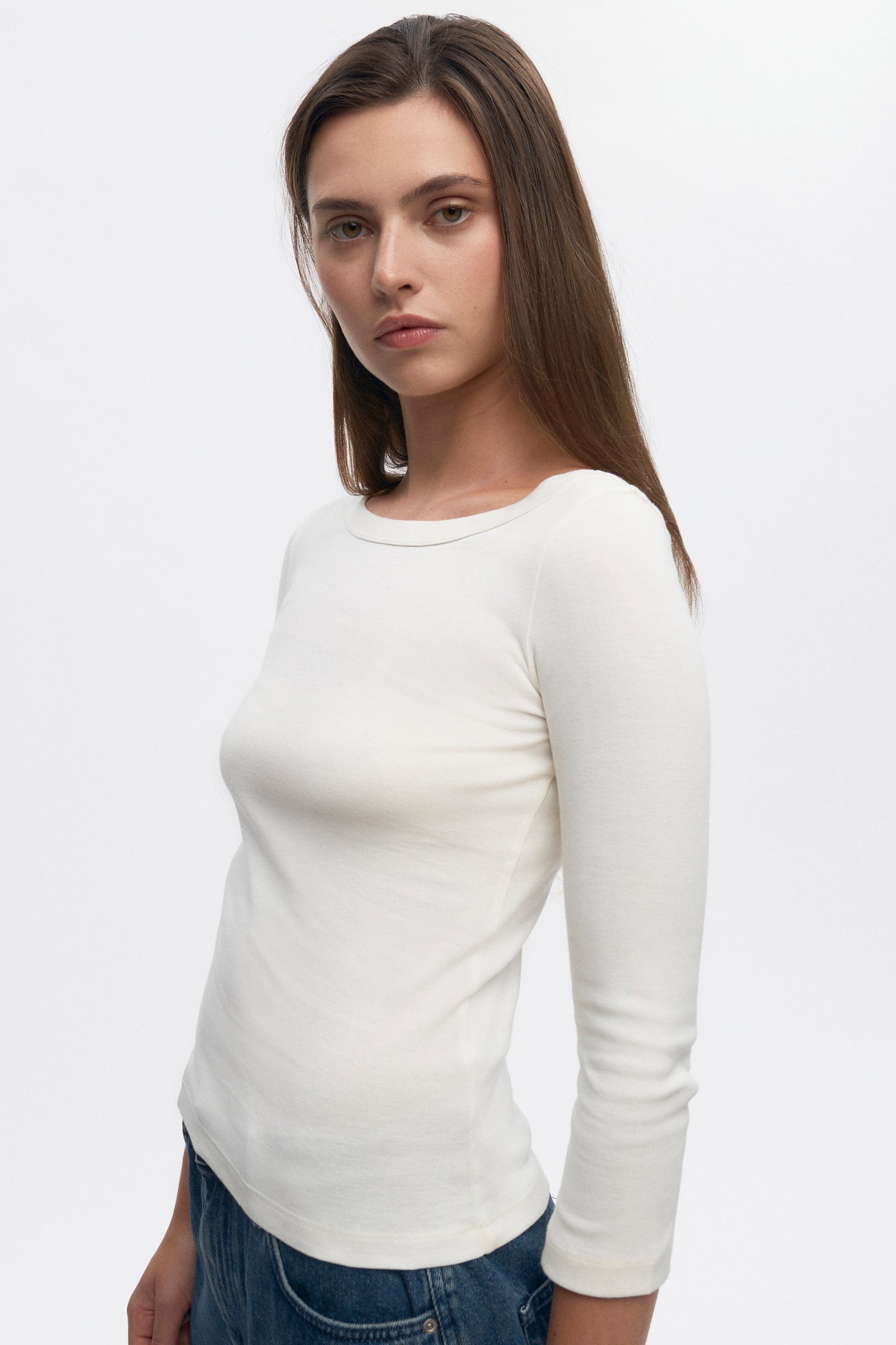 Women's Boatneck 3/4 Sleeve Top in Marshmallow