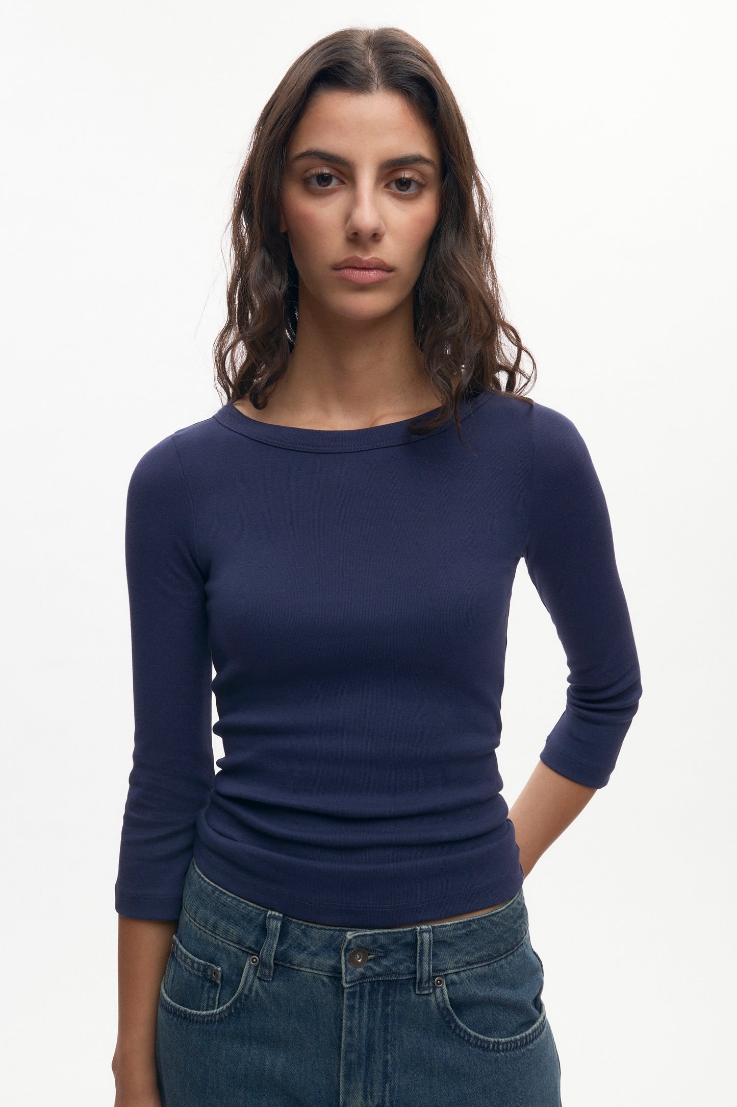 Women's Boatneck 3/4 Sleeve Top in Midnight
