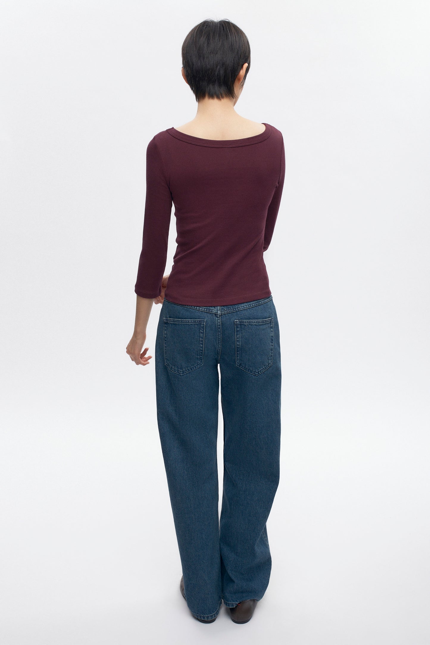 Women's Boatneck 3/4 Sleeve Top in Plum