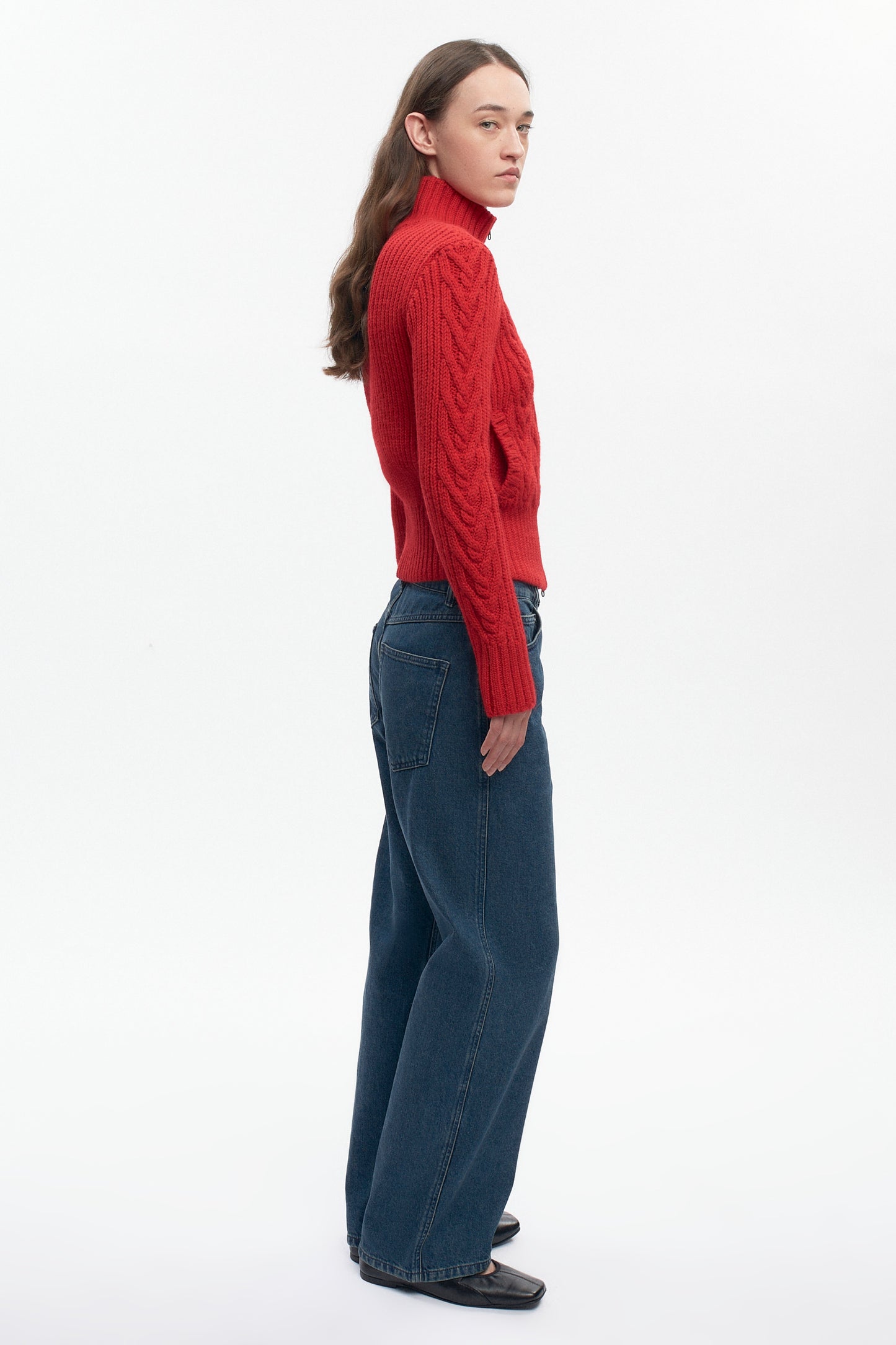 Women's Cable Zip Sweater in Fiery Red